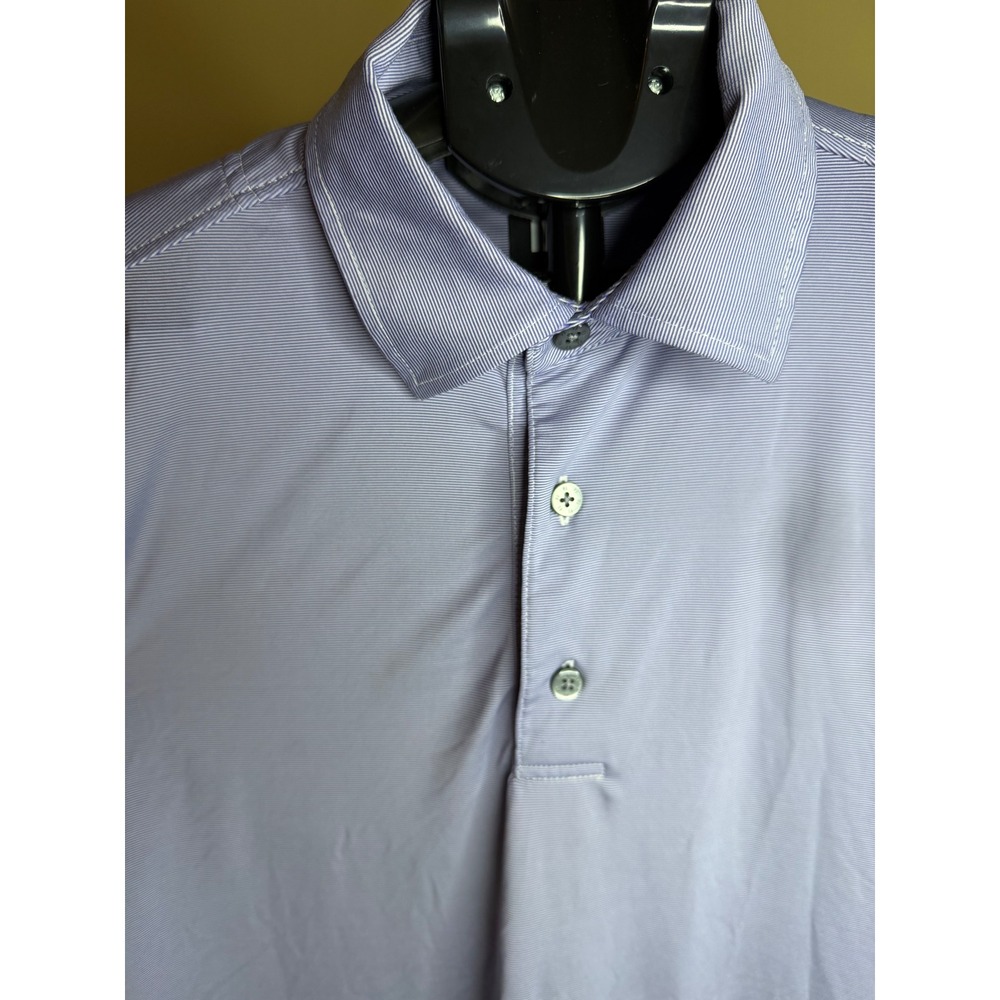 FootJoy Mens Golf Polo Shirt Large Purple White Micro Stripe Short Sleeve FJ